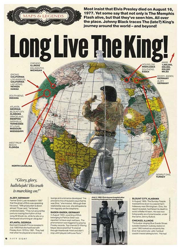Q Magazine . illustration on the re-appearances of Elvis since his death in 1977