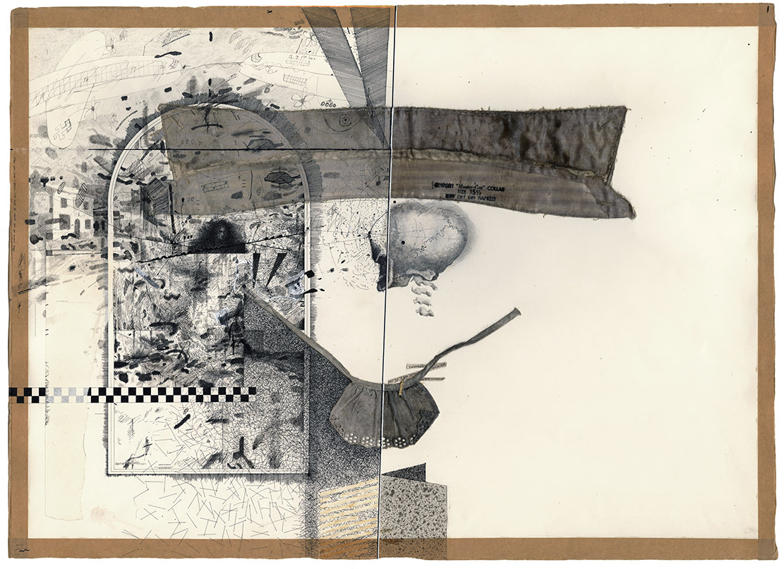 ‘Original Blank Slate*’ 660x480mm (*explanation eventually found on the reverse of the slate) . ink, collage . 1974