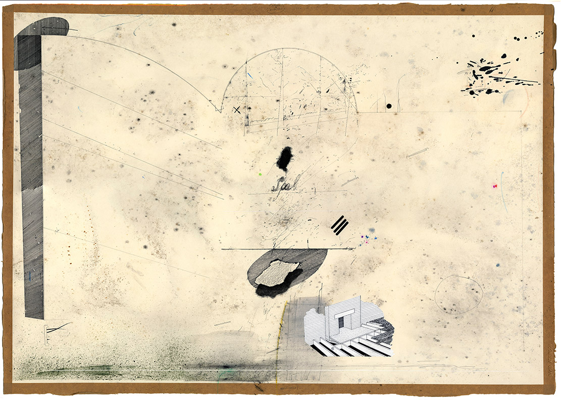 'Broad Thoughts from a Home' I . ink, collage, process white 600x400mm . 1983